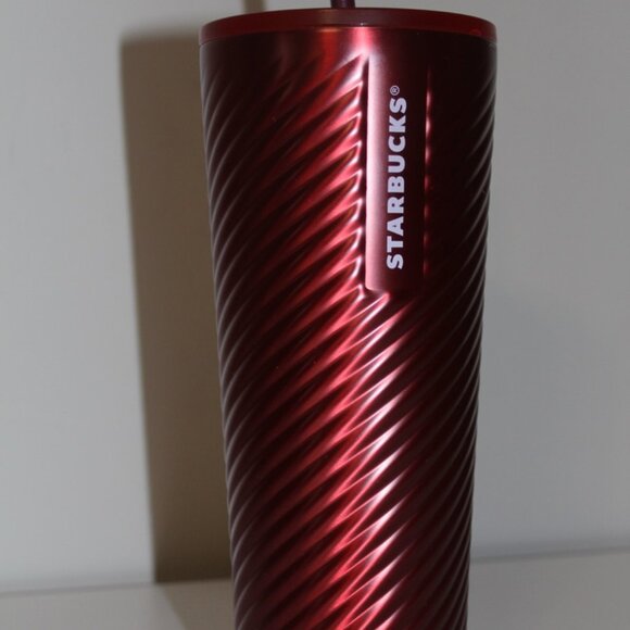 Starbucks Holiday 2022 Red Candy Textured Stainless Steel Cold Cup 24 oz Tumbler - Picture 1 of 5